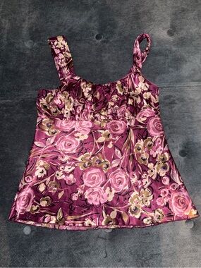Floral Satin Camisole Tank Top in Magenta Pink